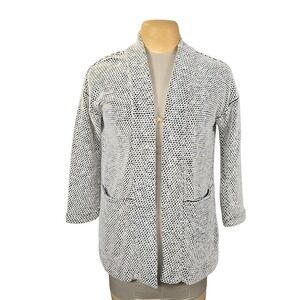 Marine Layer Womens XS Black White Birdseye Knit Open Front Cardigan Sweater